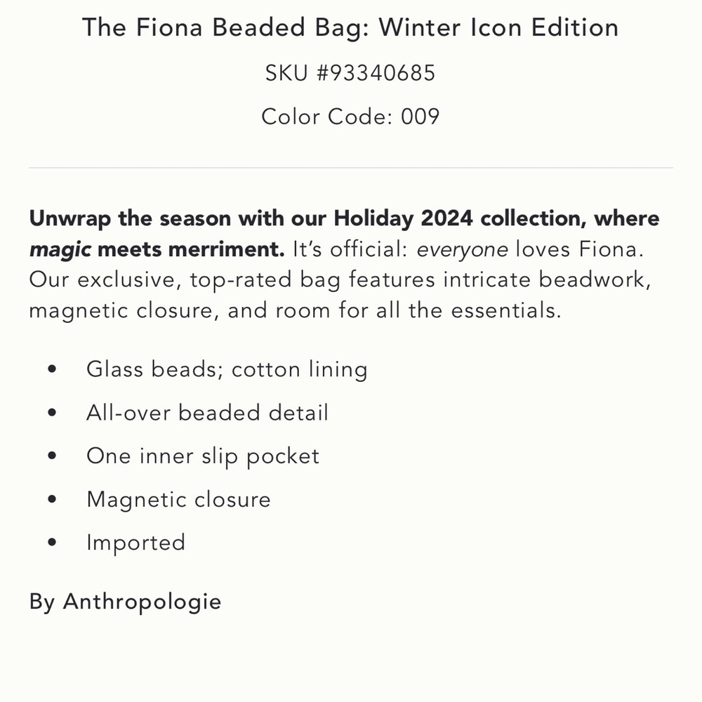 NWT new Anthropologie Fiona beaded shoulder bag holiday desserts black winter - Picture 4 of 17